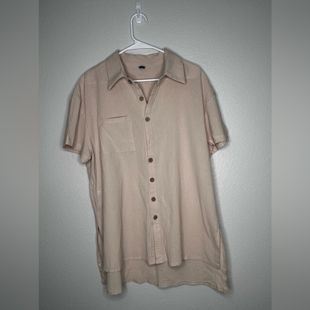 SHEIN Essnce Patched Pocket Drop Shoulder
Shirt & Knot Front Shorts